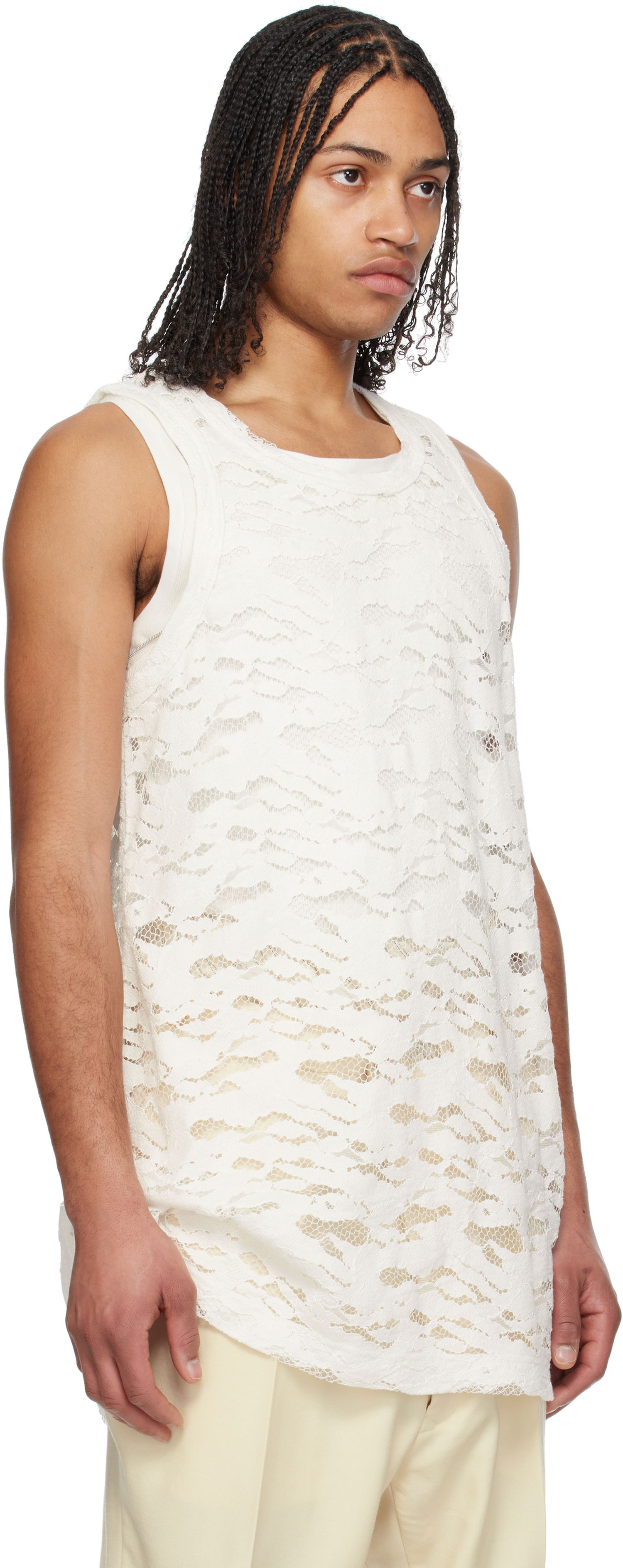 Потник Comme des Garçons Homme Plus Raschel Lace Tank Top Бяло | PO-T039-051, 1