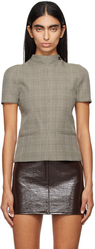 Риза Courrèges Courrèges Women's Plaid Mock Neck Top Бежово | 324CTO344PL0166, 0