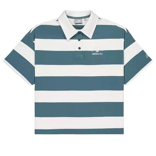 Поло тениска New Balance Striped Polo Shirt Синьо | NFE22412-GRN, 0