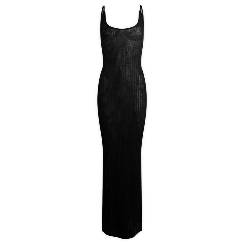 Pокля SKIMS SKIMS Sheer Knit Midi Dress, Size Large Черно | DS-DRS-8175W-ONX