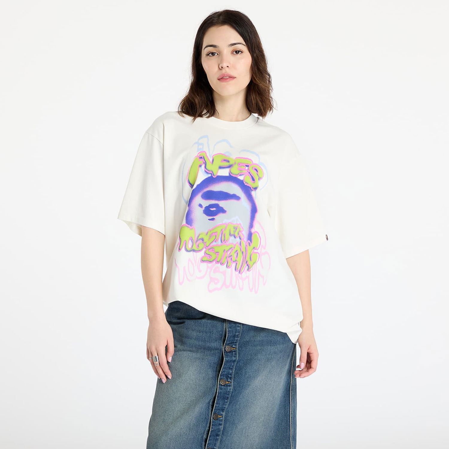 Тениска BAPE A BATHING APE Heavy Washed Logo Relaxed Fit T-Shirt XXL Бяло | 001CSL301349MIVY, 0