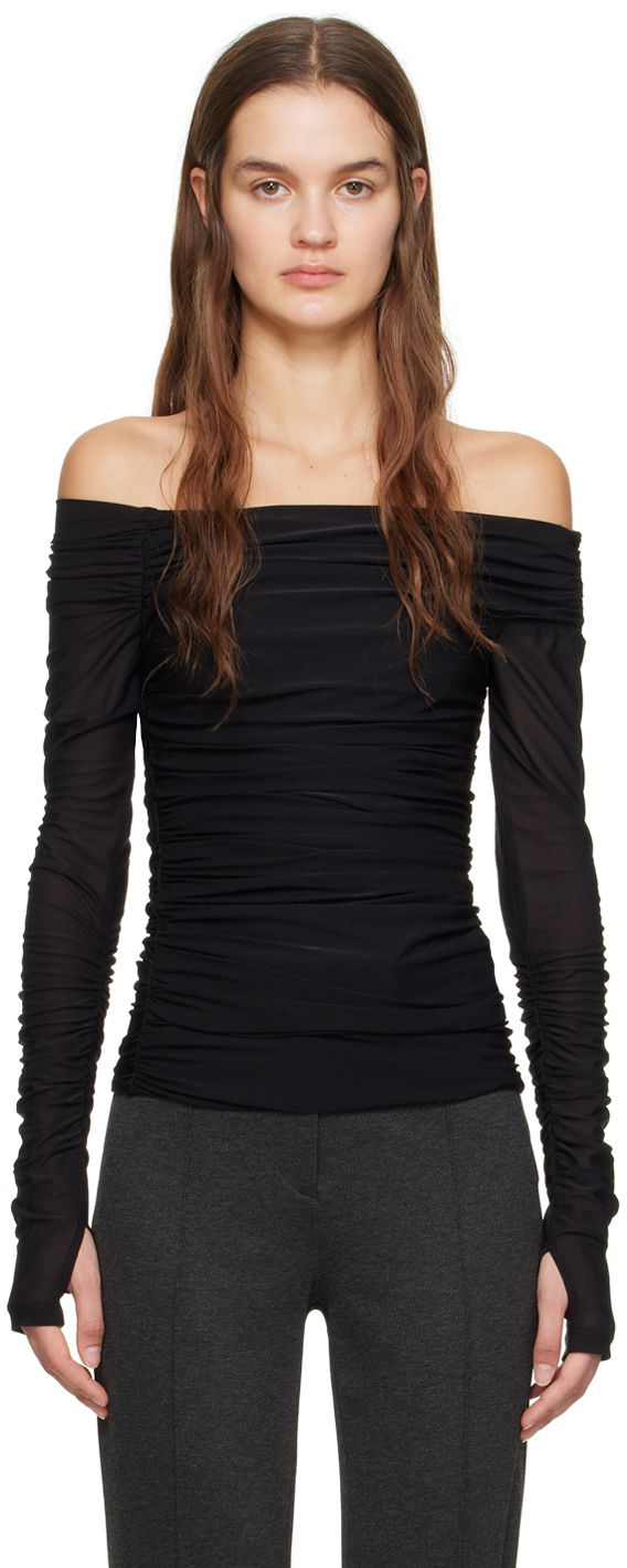 Потник Helmut Lang Ruched Long Sleeve T-Shirt Черно | N10HW510