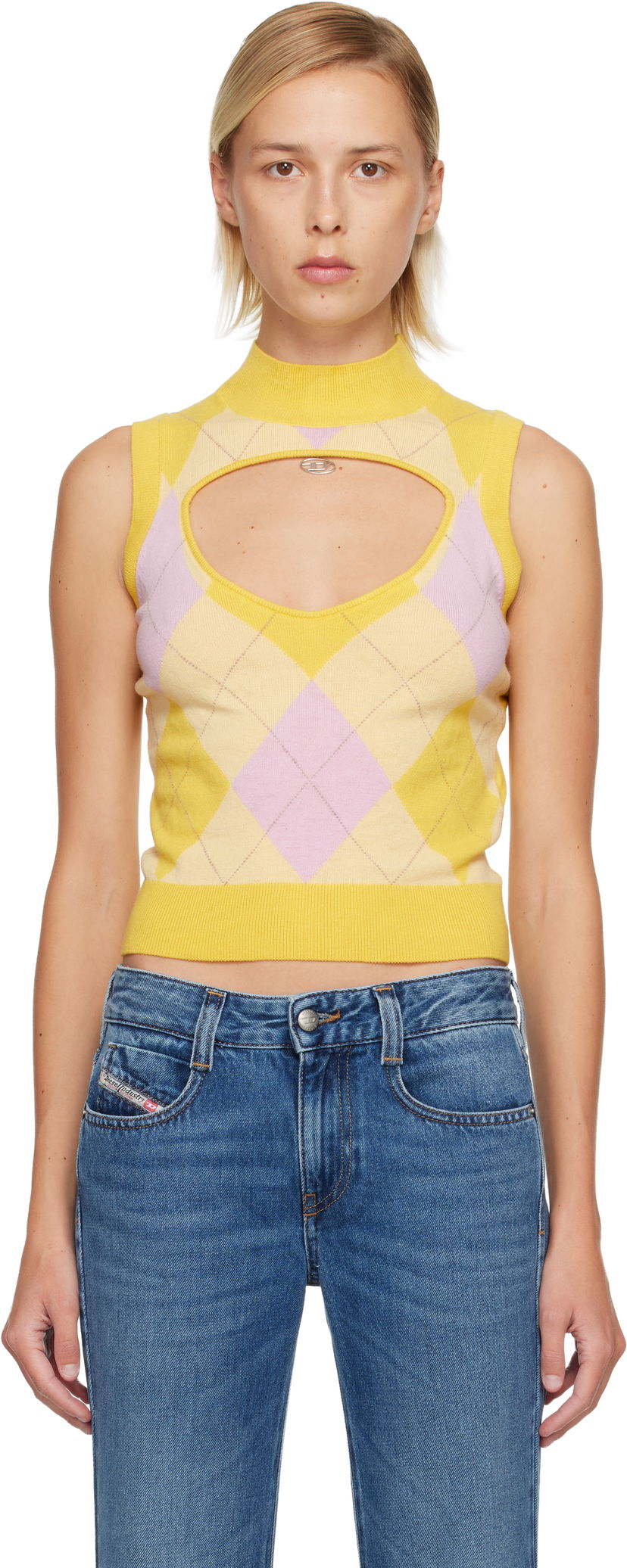 Жилетка Diesel Argyle Pattern Cut-Out Sleeveless Mock Neck Top Многоцветен | A19500 0JLBB