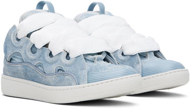 Кецове и обувки LANVIN Blue Curb Denim-Effect Leather Sneakers Синьо | FU-SKDK12-USJE-P25, 3