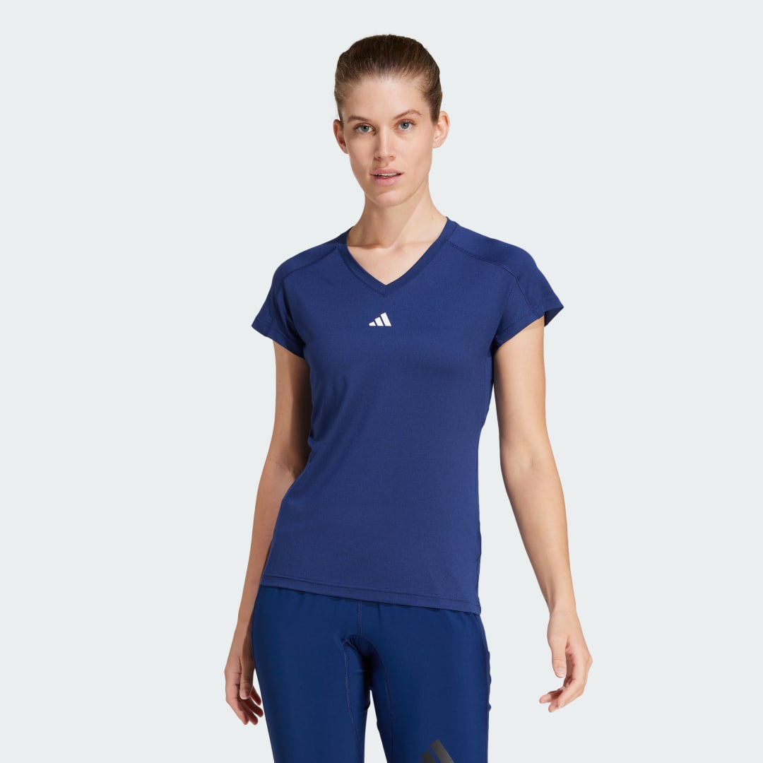 Тениска adidas Performance AEROREADY Train Essentials V-Neck Training T-Shirt Синьо | JC9567, 0
