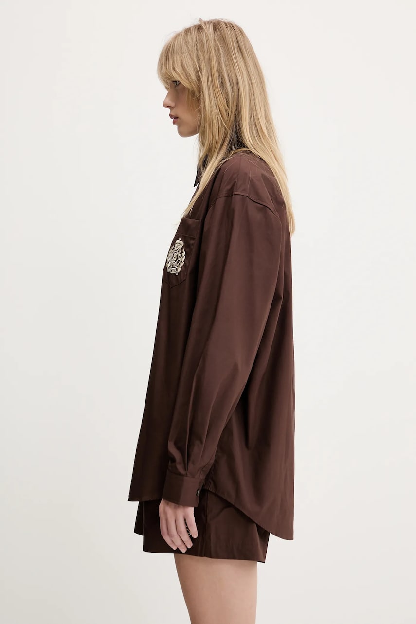 Риза Sporty & Rich Sporty & Rich H&W Crest Oversized Relaxed Fit Shirt Кафяво | SI006612241BR03, 1