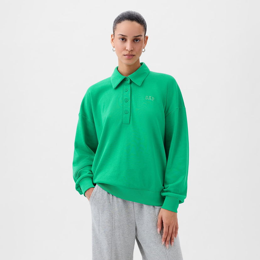 Суитчър GAP French Terry Logo Polo Sweatshirt Simply Green Зелено | 870977-00