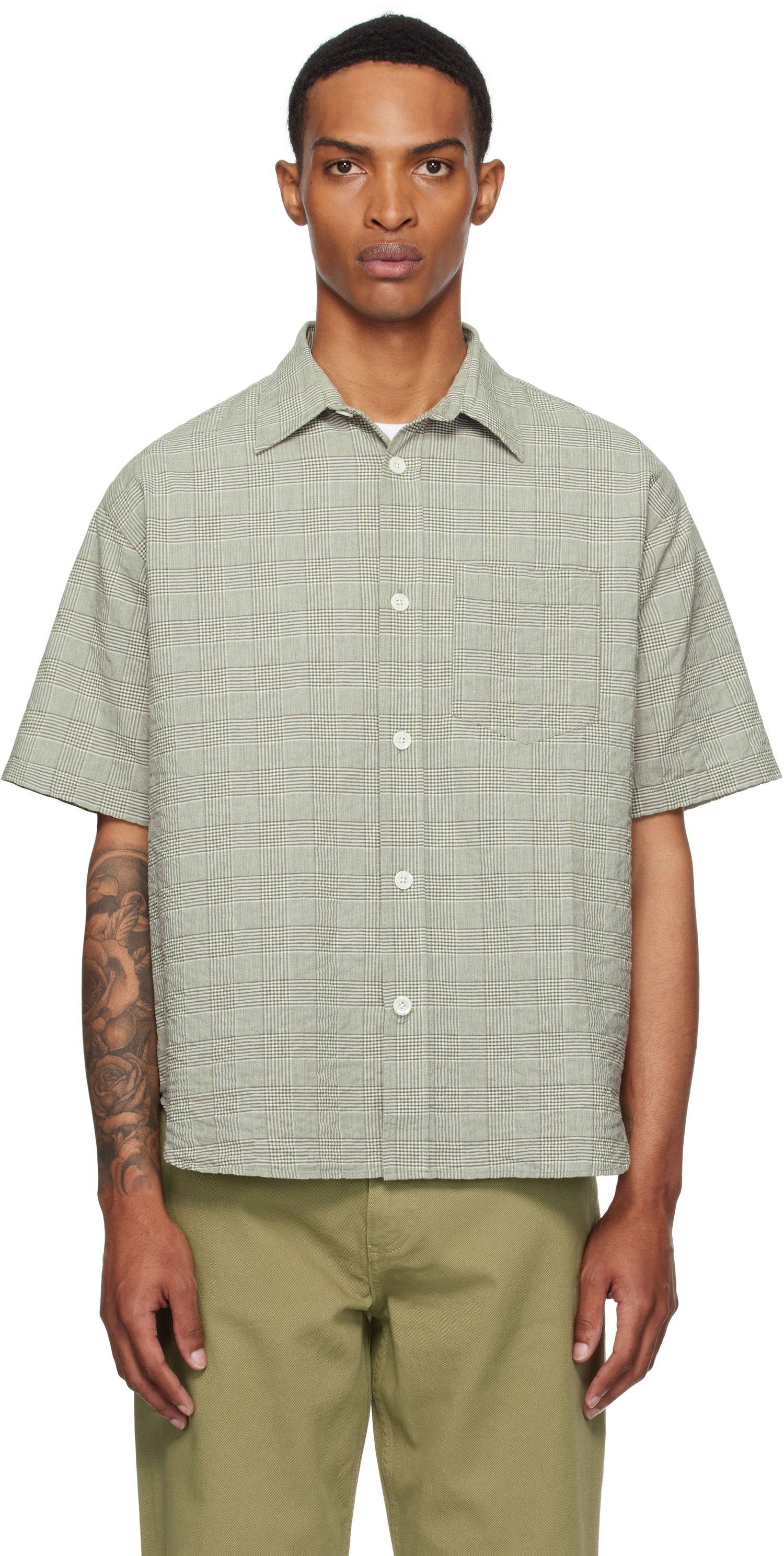 Риза NORSE PROJECTS Norse Projects Mo Oversized Check Short Sleeve Shirt Зелено | N40-0827, 0