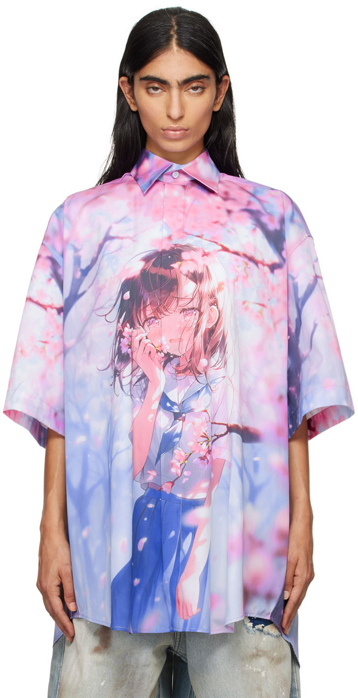 Риза VETEMENTS Blue & Pink Anime Shirt Розово | UA65SH250B