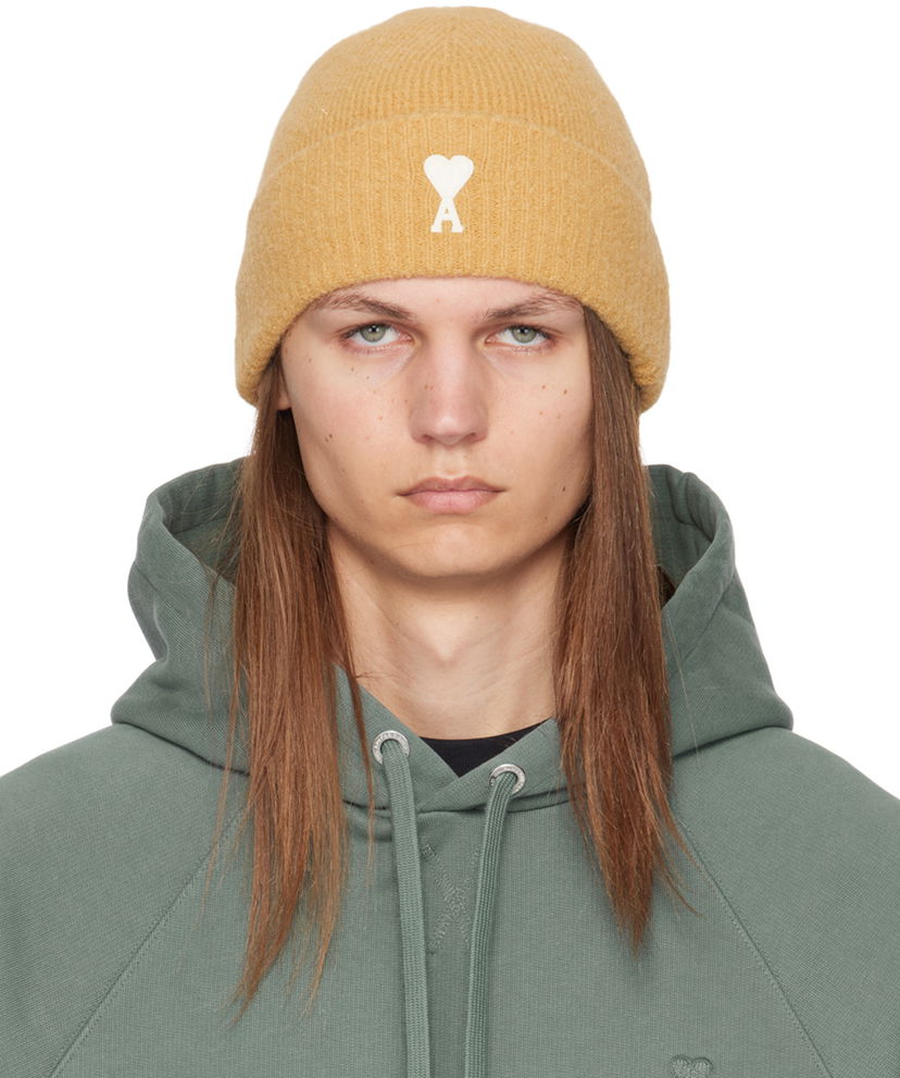 Шапка AMI Paris Yellow Off-White de Cœur Beanie Жълто | UHA115.KN0032