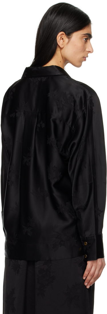 Риза GANNI GANNI Satin Jacquard Tie-String Shirt Черно | W0359, 2