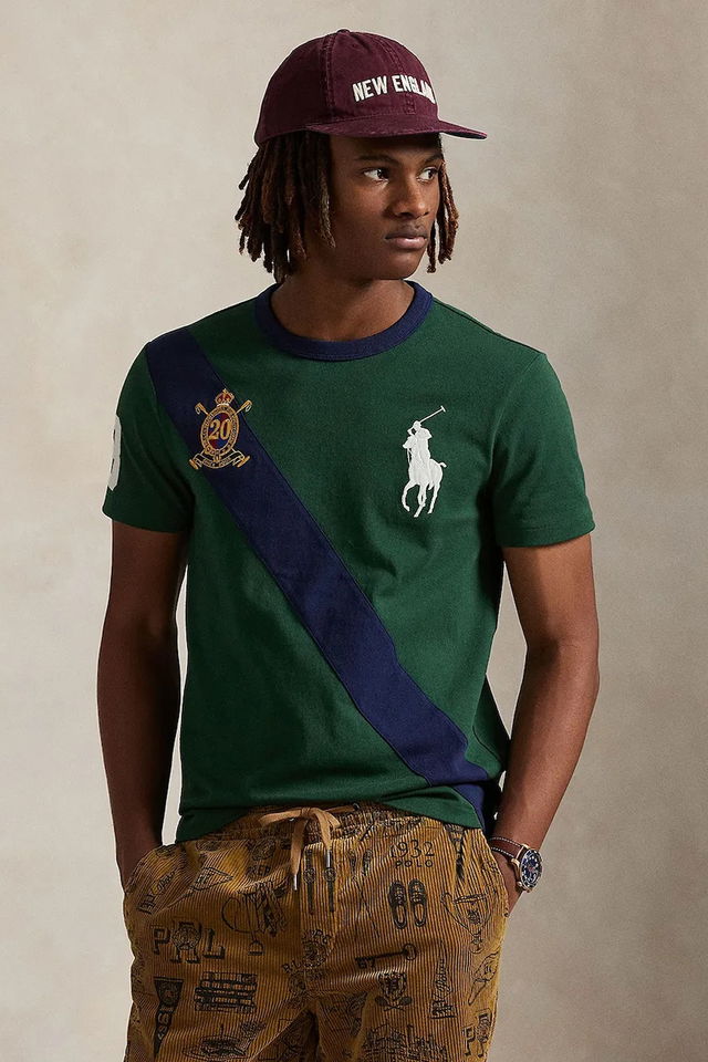 Polo Rider Diagonal Stripe Ringer T-Shirt with Embroidered Crest