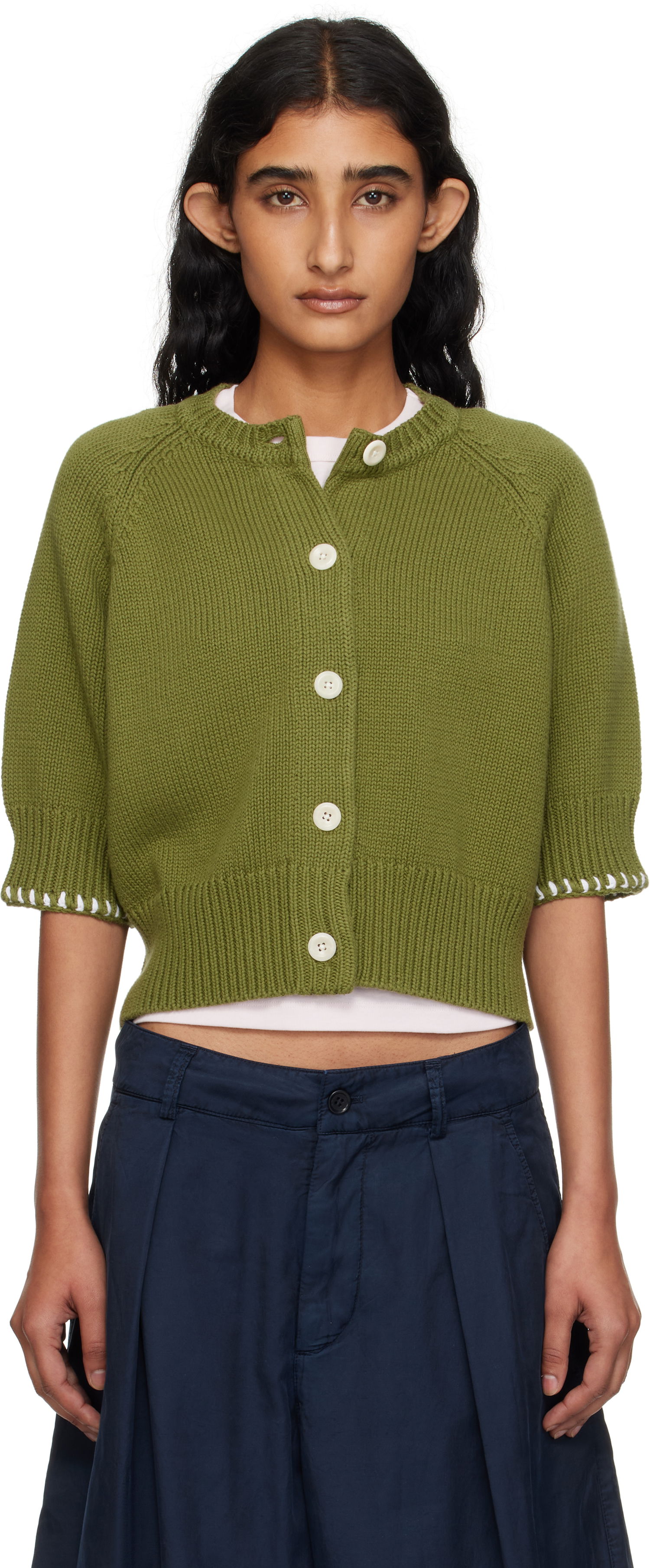 Пуловер YMC YMC Kwai Knit Cardigan Зелено | Q8YMA, 0