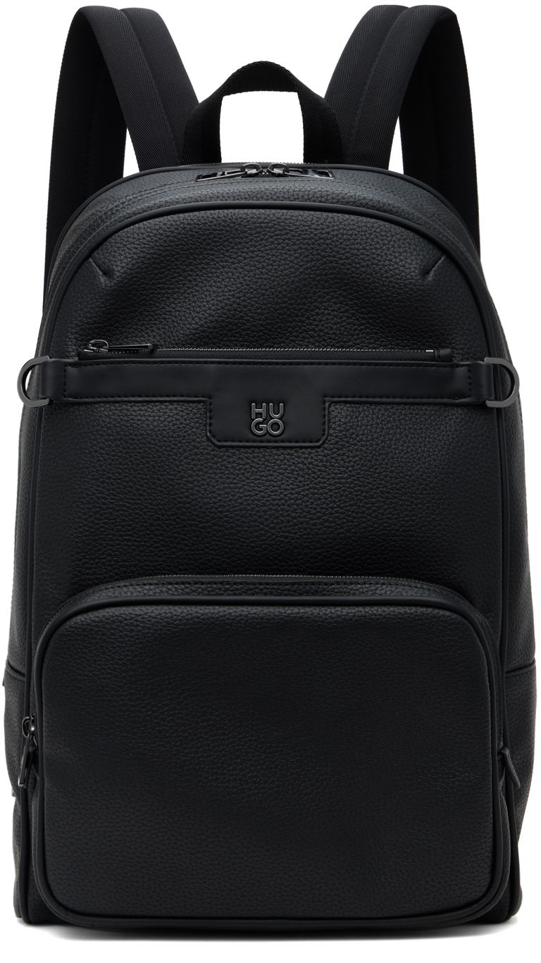 Раница BOSS Faux-Leather Stacked Logo Trim Backpack Черно | 50529481