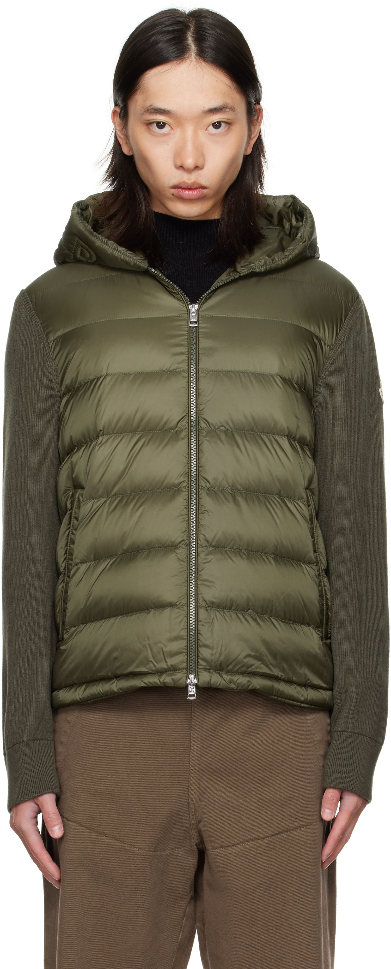 Пухо яке Moncler Moncler Padded Wool Zip-Up Down Hoodie Зелено | K20919B00006M1131, 0