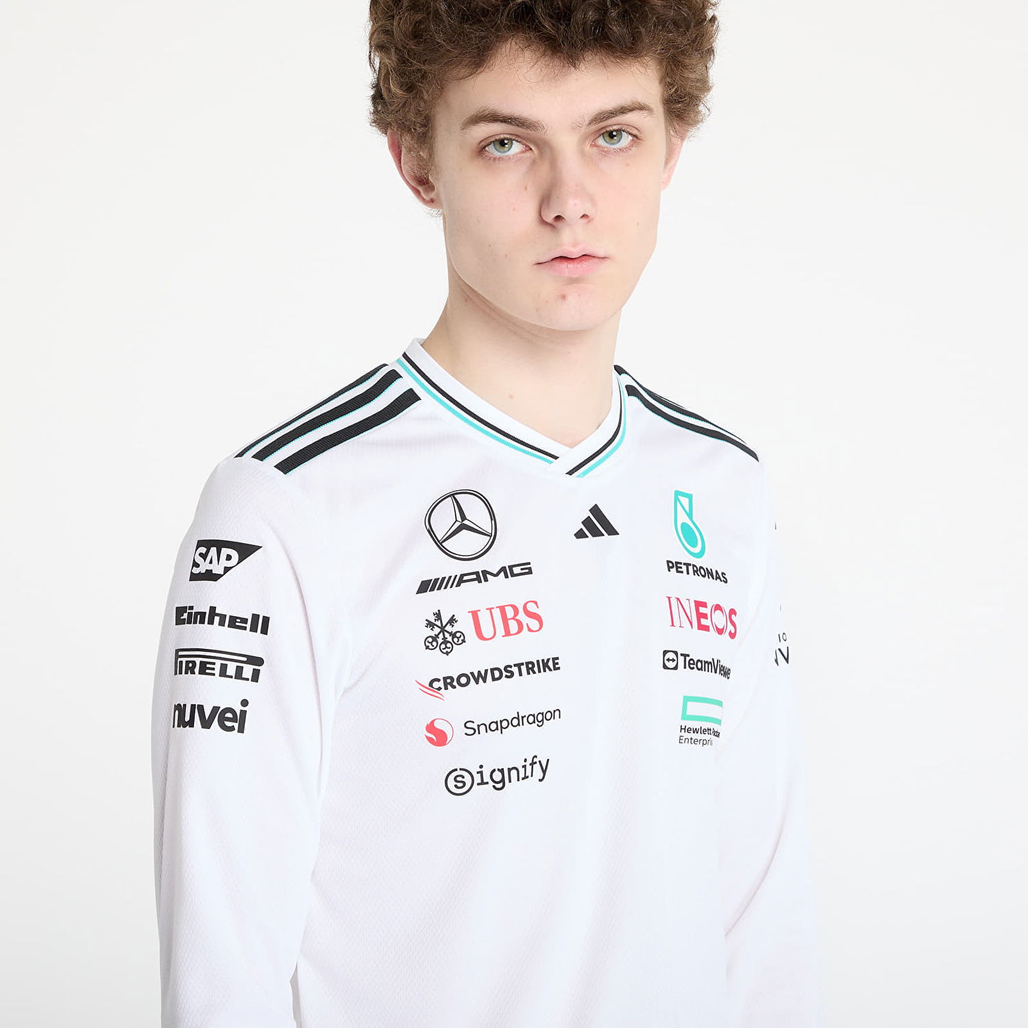 Фланелка adidas Performance Mercedes-AMG Petronas Formula One Team Authentic Long Sleeve T-Shirt Бяло | JX5797, 1