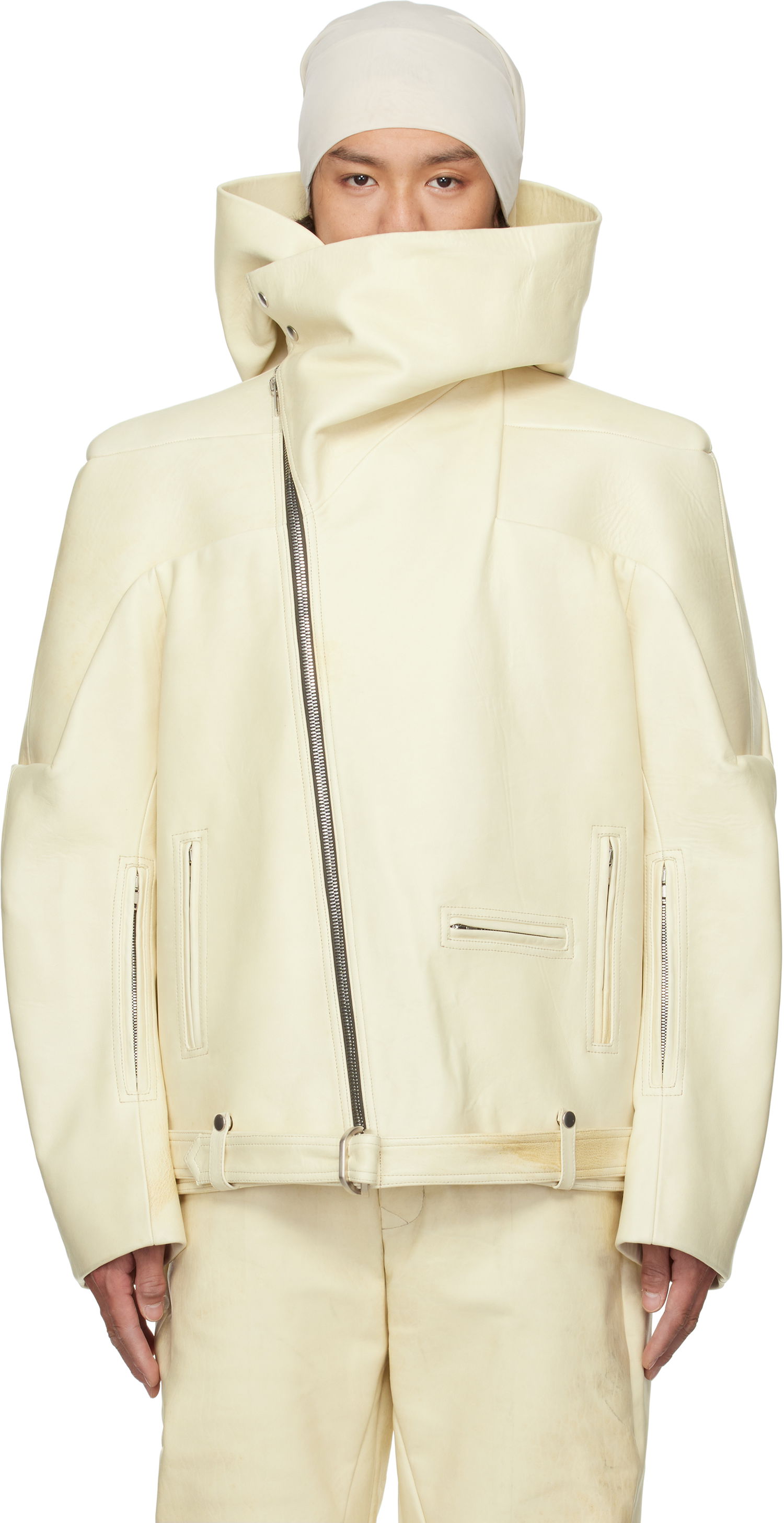 Яке Rick Owens Rick Owens Hollywood Hooded Stooges Leather Jacket Бяло | RR01E5704 LBH, 0