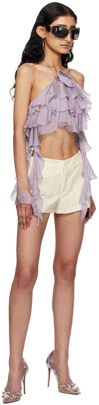 Съкратен топ Blumarine Flounce Halter Top with Rose Detail Лилаво | P444C092A, 3