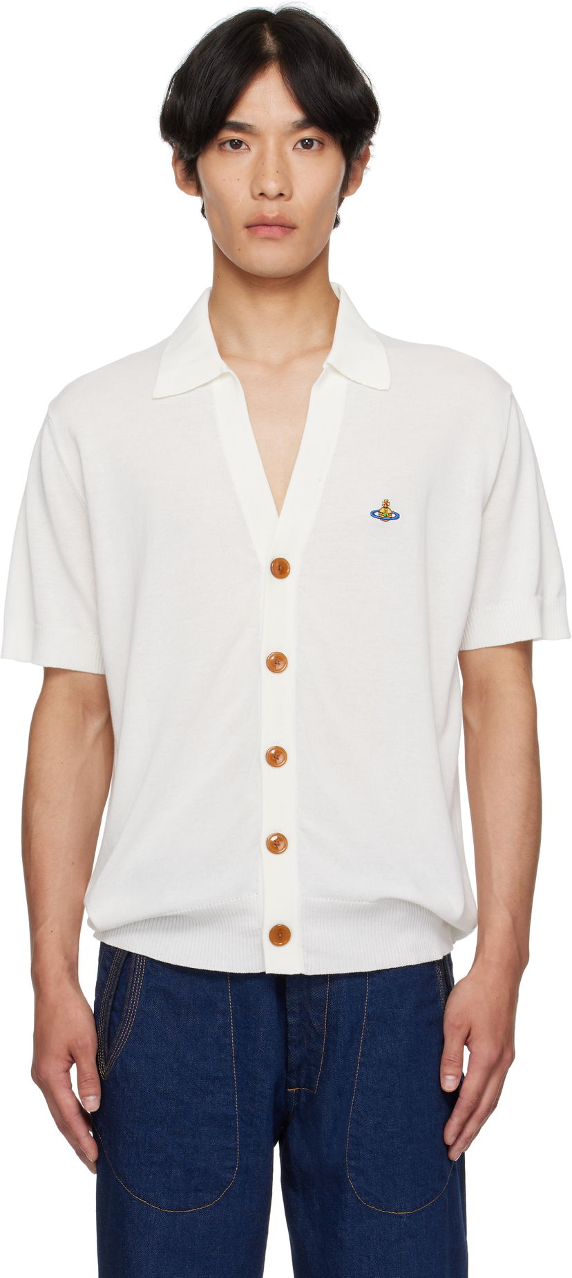 Пуловер Vivienne Westwood Vivienne Westwood Cotton Polo Cardigan Бяло | 2701001D-Y003F-