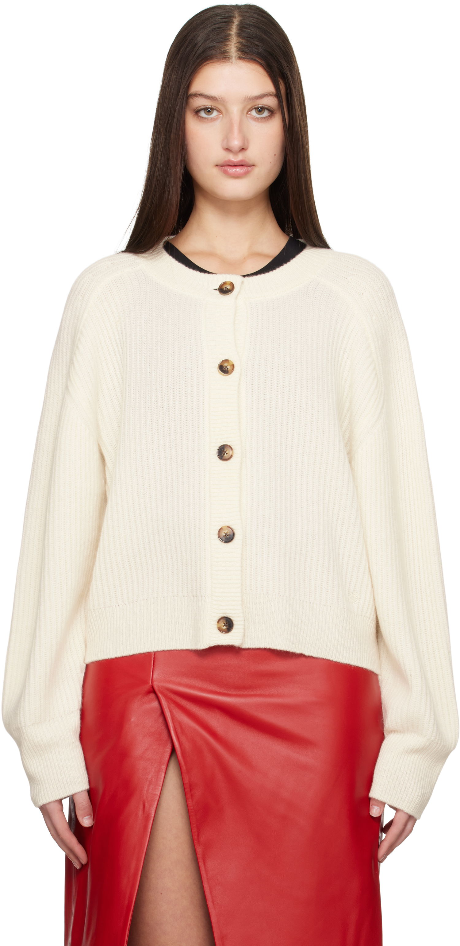 Пуловер Loulou de Saison Loulou de Saison Bastia Knit Cardigan Бяло | BASTIA, 0