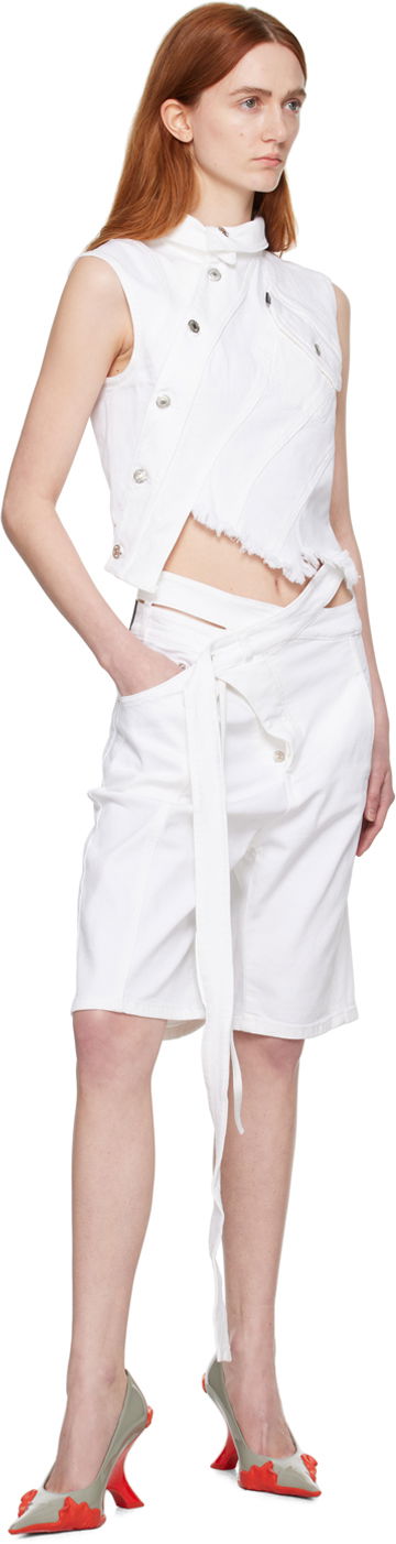 Къси панталони Ottolinger Asymmetrical Cut-Out Denim Shorts with Long Tie Бяло | 1701301, 3