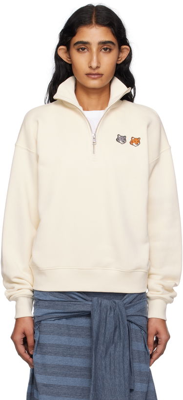 Суитчър MAISON KITSUNÉ Maison Kitsuné Double Fox Head Half Zip Sweatshirt Бежово | OW211CFKM0321, 0