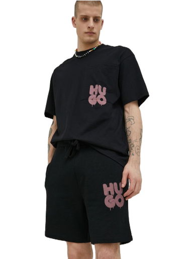 Къси панталони BOSS Graffiti-Style Stacked Stacked Logo Cotton Terry Shorts Черно | 50487543