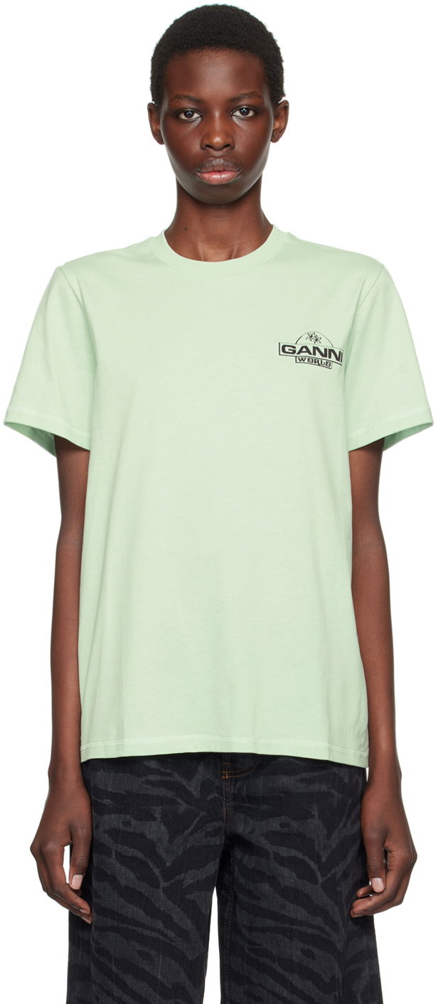 Тениска GANNI World Print T-Shirt Зелено | T3923, 0