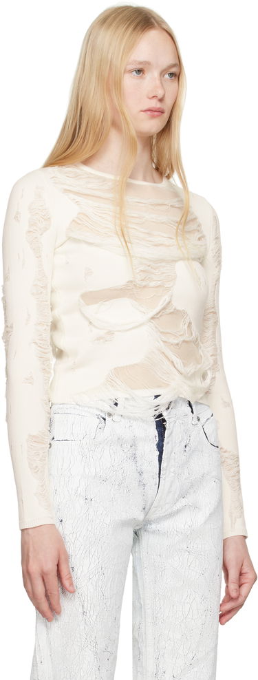 Пуловер Maison Margiela MM6 Maison Margiela Slashed Crewneck Sweater Бяло | S62HL0032 M13121, 1