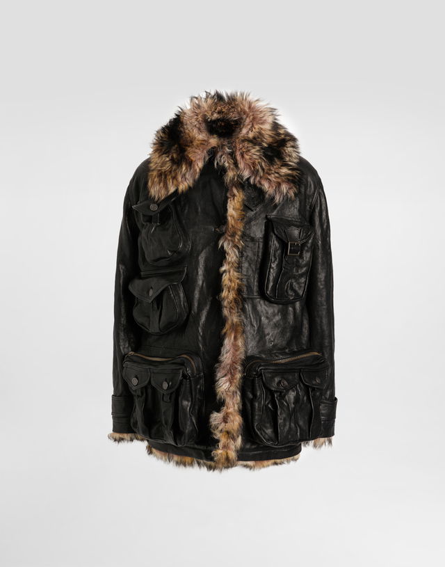 Dolce & Gabbana Lambskin Multi-Pocket Fur Trim Jacket