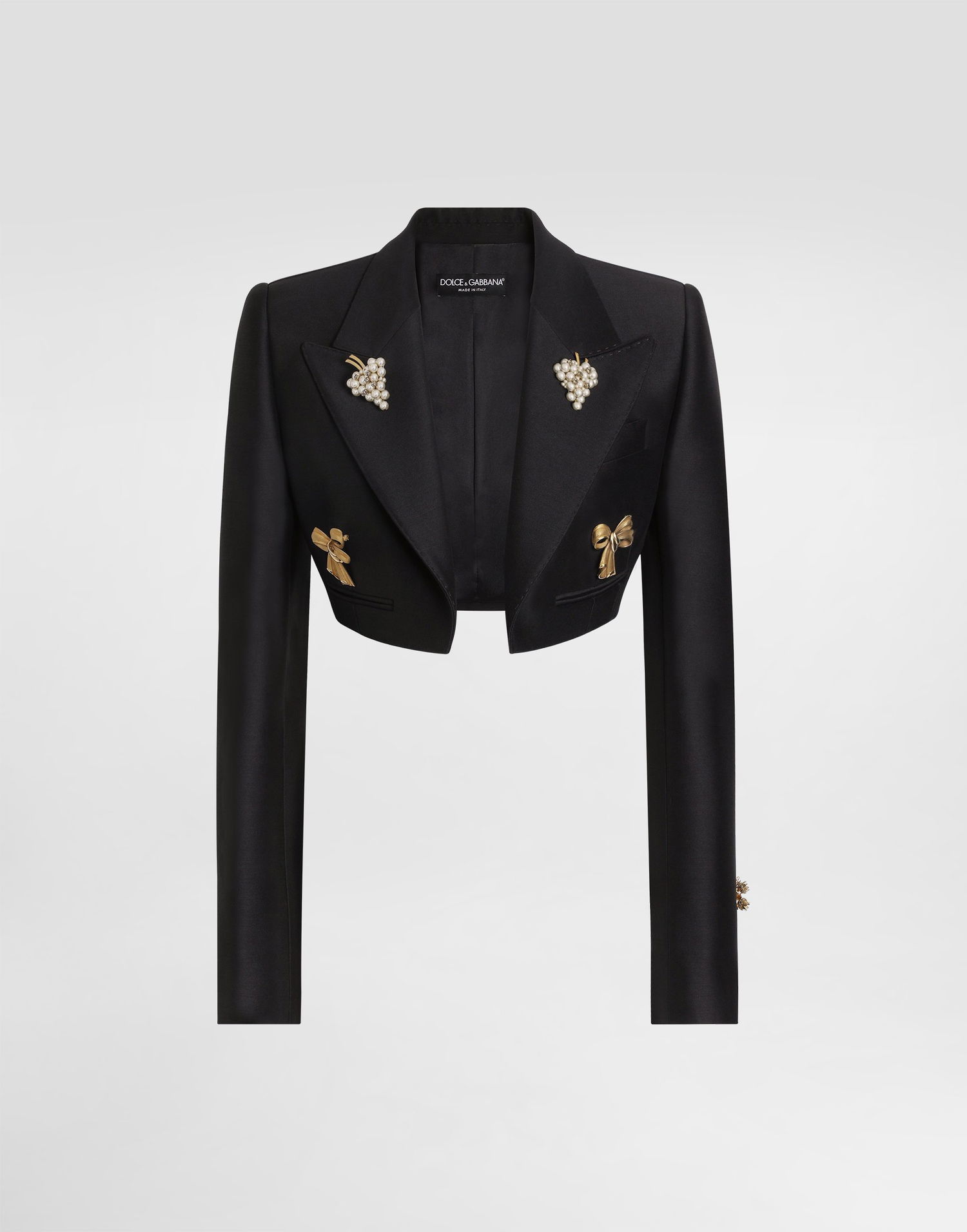 Яке Dolce & Gabbana Dolce & Gabbana Single-breasted Faille Cropped Jacket with Embellishments Черно | F29NCZFU3R1N0000, 0