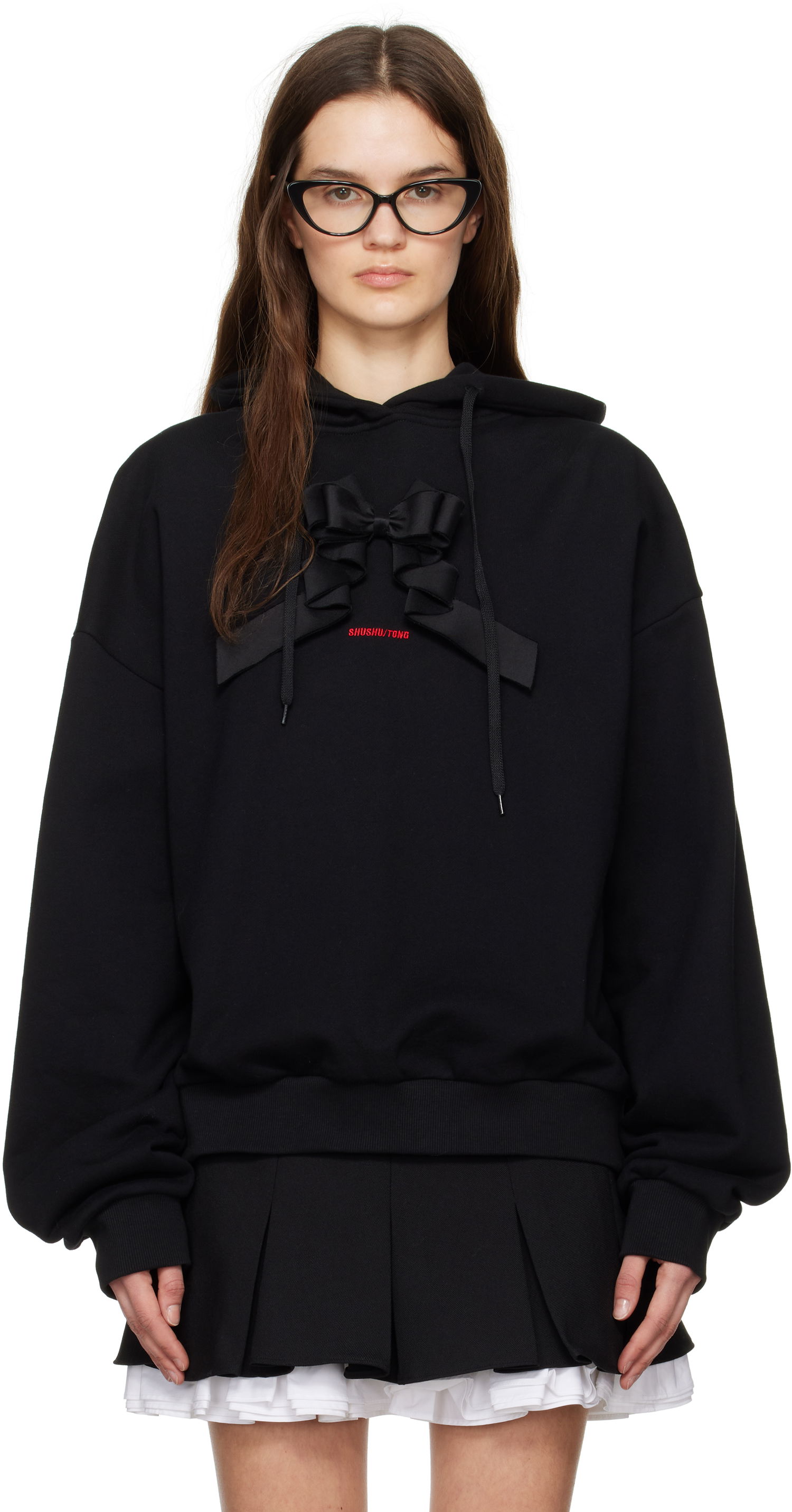 Суитчър SHUSHU/TONG SHUSHU/TONG 3D Bow Loose Fit Hoodie Черно | FSDDTO16 XGM360, 0