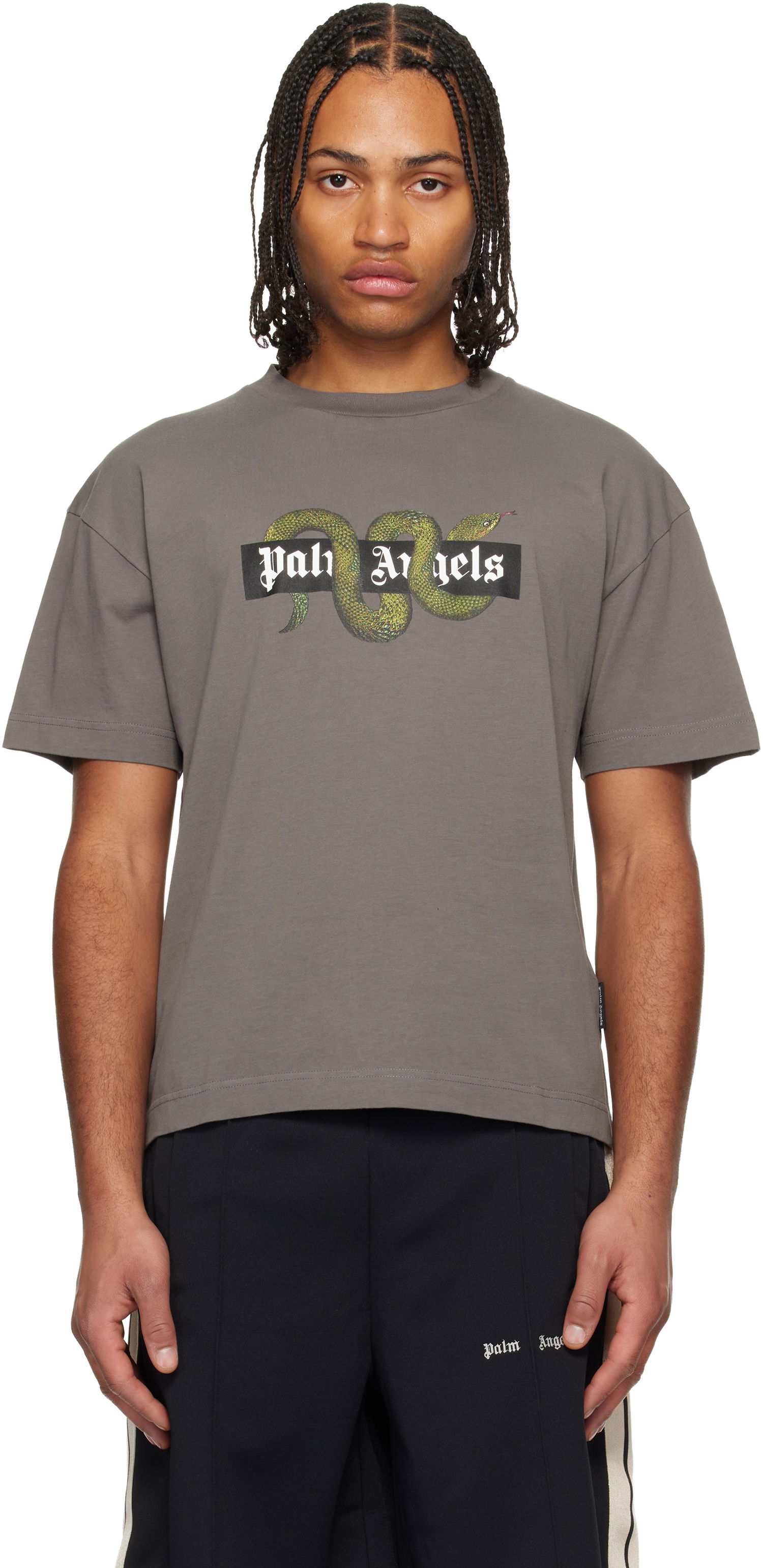 Тениска Palm Angels Snake Box Logo Regular T-shirt Сиво | PMAA109F25JER0080755, 0