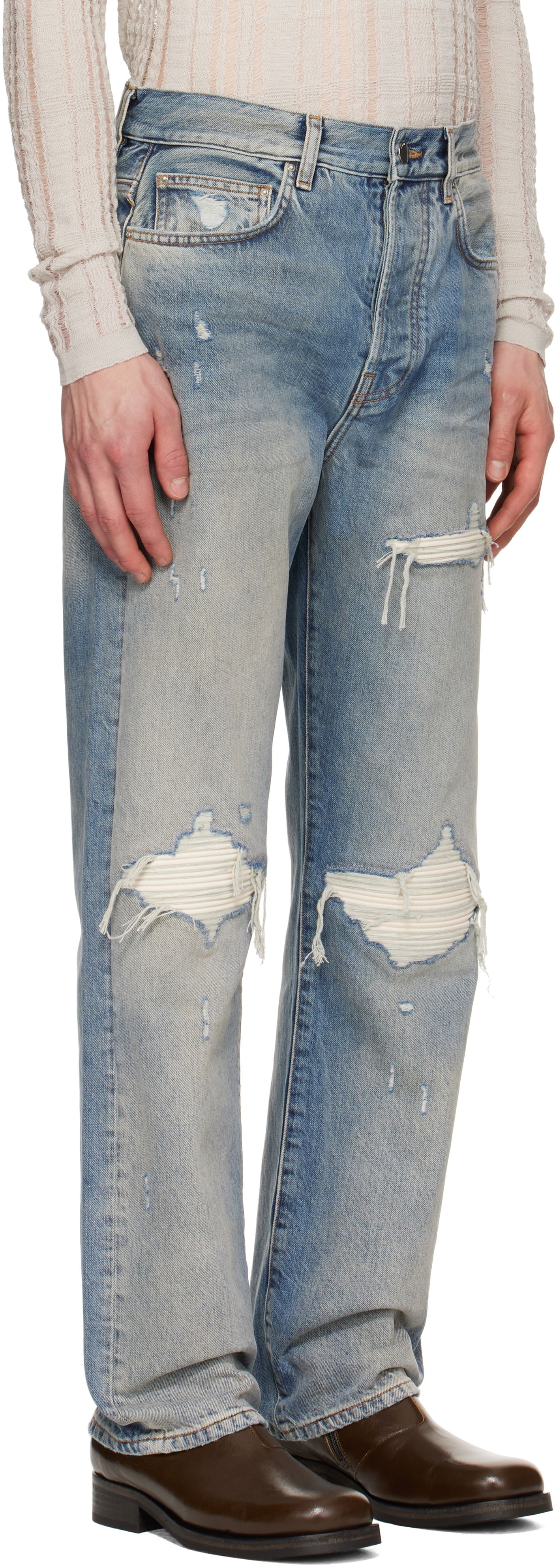 Дънки AMIRI AMIRI Suede Straight MX1 Jeans Синьо | AMDNGH1085, 1
