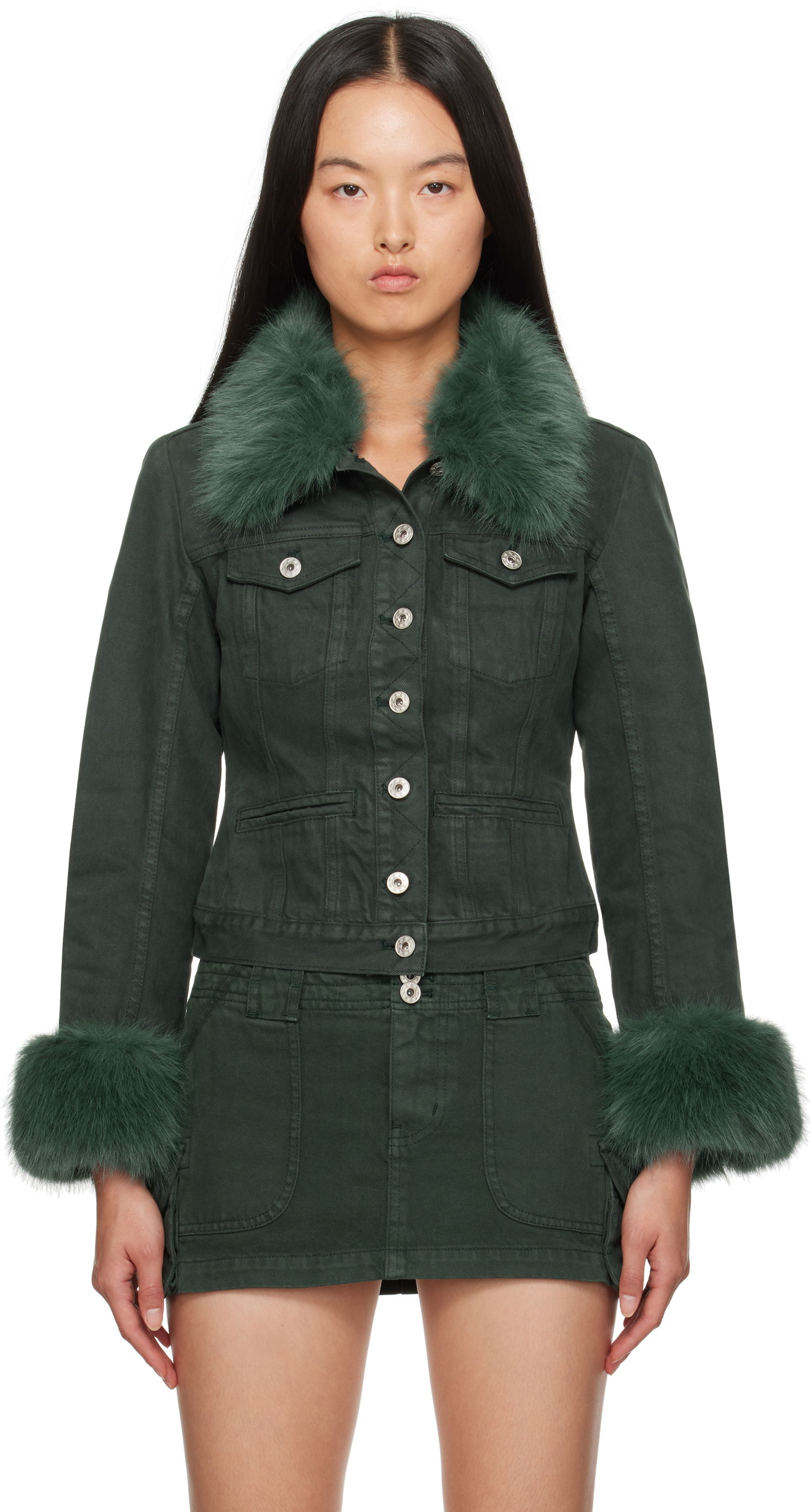 Яке GUIZIO Guizio Ares Faux Fur Denim Jacket Зелено | F24701W100, 0