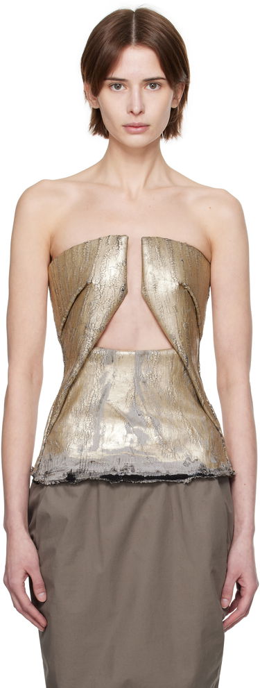 Съкратен топ Rick Owens Rick Owens Hollywood Woven Prong Top Металик | RP01E7130 SGMC, 0