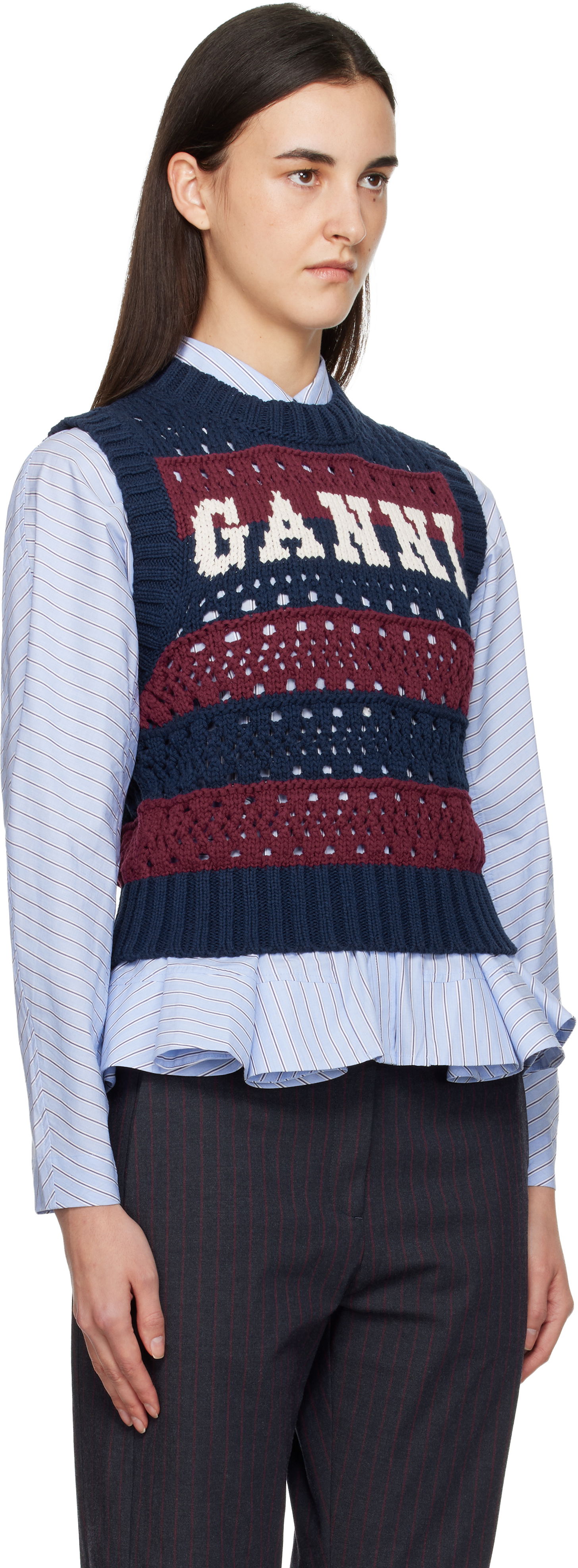 Жилетка GANNI GANNI Cotton Mixed Stripe Vest Многоцветен | K2568, 1