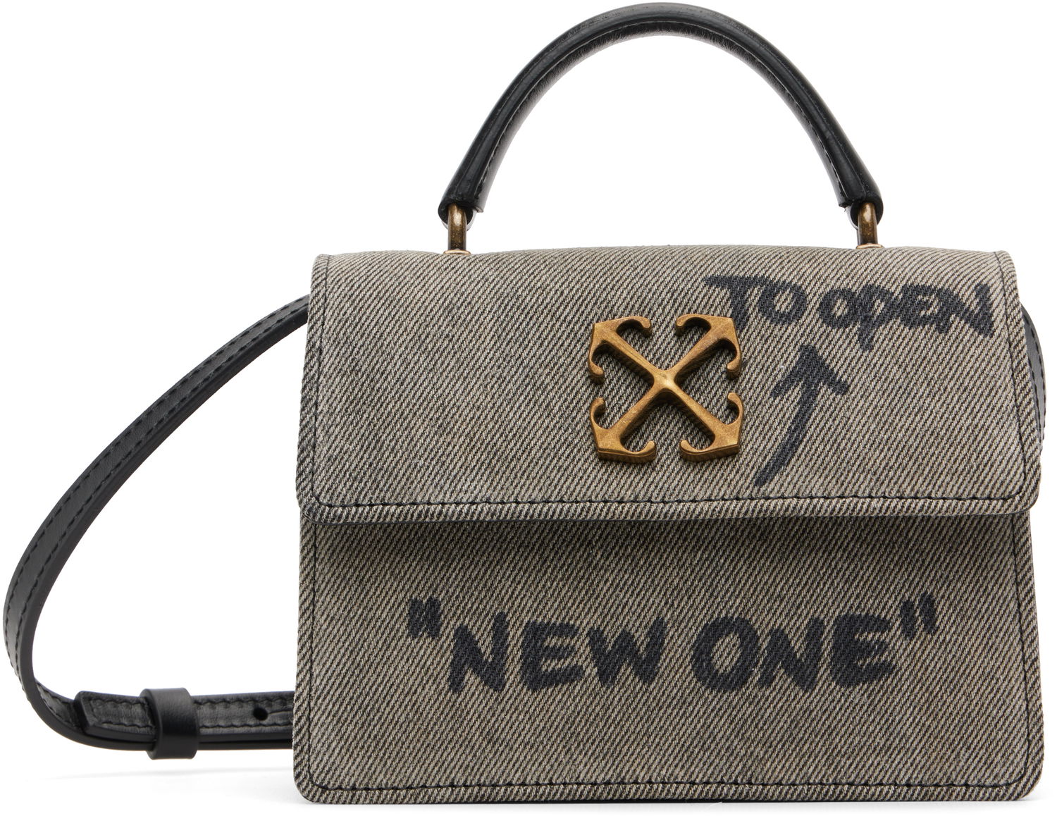 Дамска чанта Off-White Jitney Baby Quote Denim Bag with Crossed Arrows Hardware Сиво | OWNP063F25DEN0011110, 0