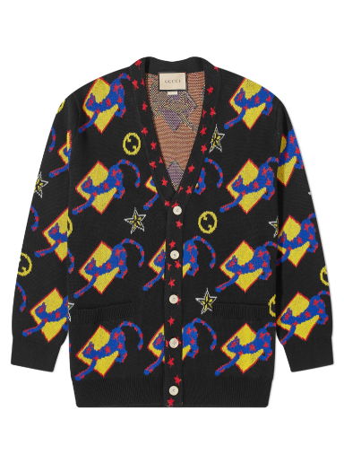 Пуловер Gucci GG Graphic Logo Intarsia Cardigan Black Черно | 750878-XKDFH-1152