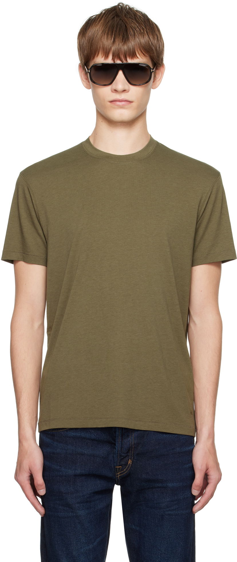 Тениска Tom Ford TOM FORD Lyocell Cotton Crewneck T-shirt Зелено | JCS004-JMT012