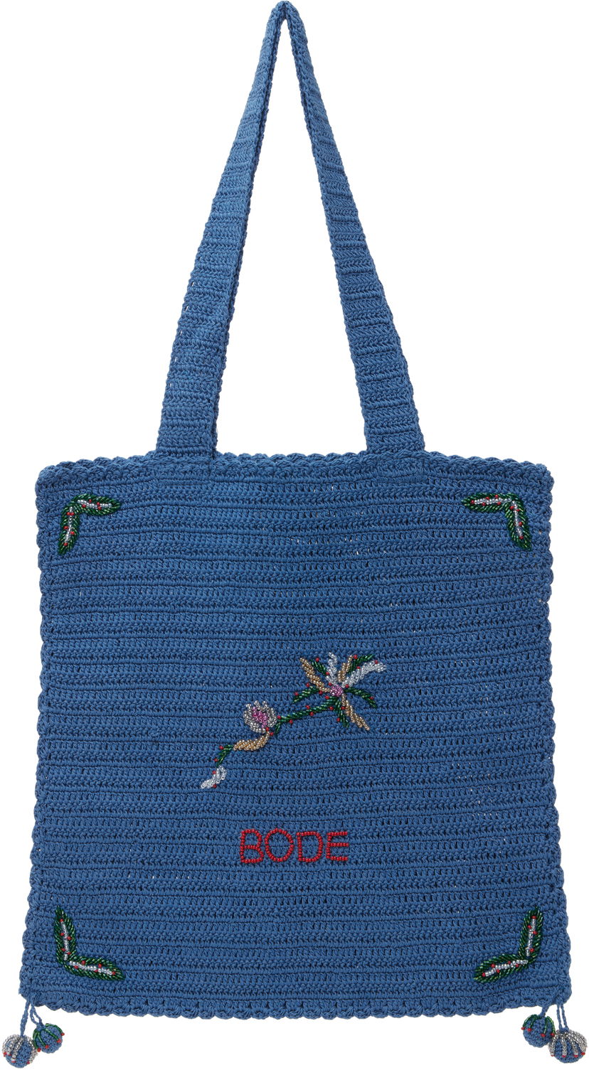 Голяма пазарска чанта Bode Laurel Crochet Tote Bag Синьо | MRF24KA024