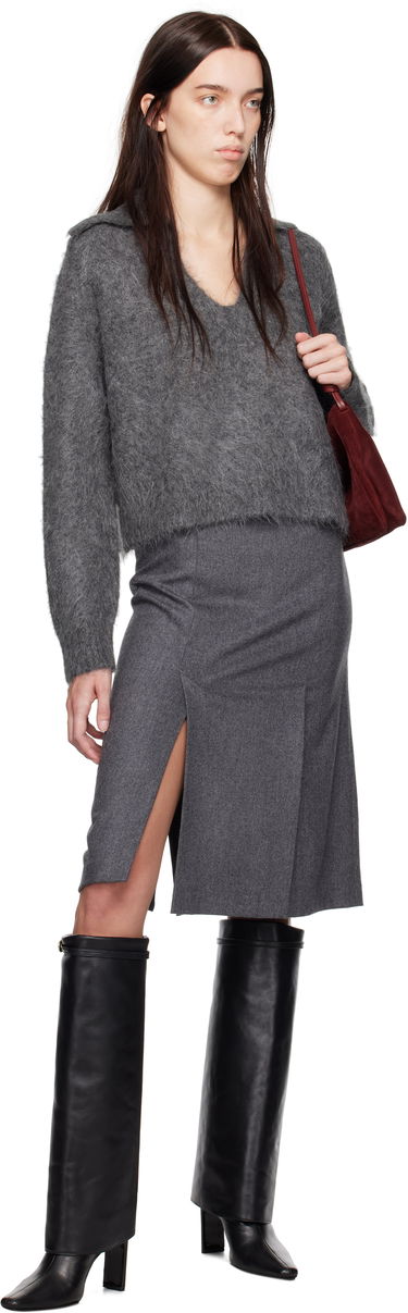 Пуловер Loulou de Saison Loulou de Saison Ambrose Cropped Collared Sweater Сиво | AMBROSE, 3