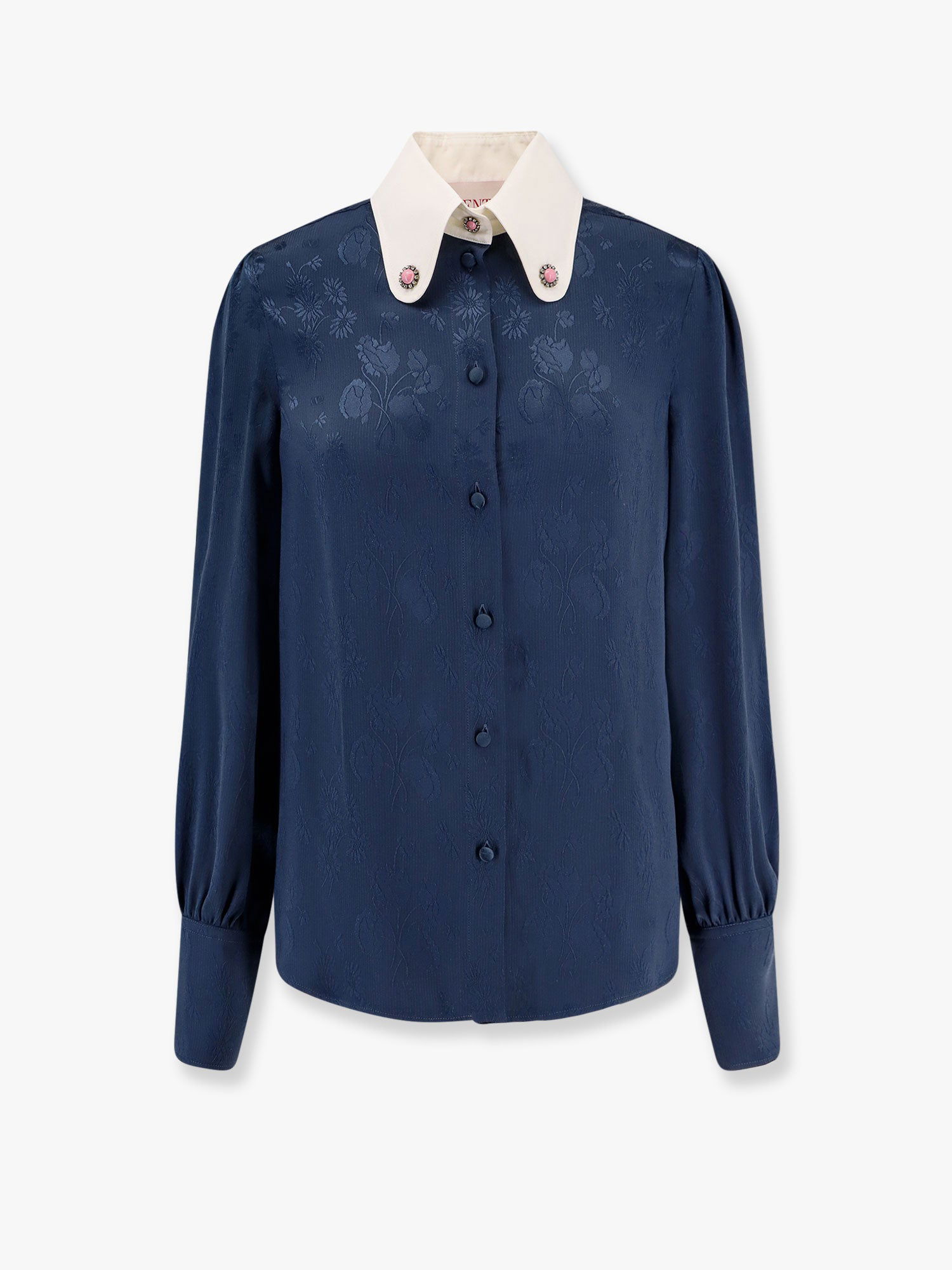 Риза Valentino Valentino Embroidered Collar Long Sleeve Blouse Синьо | 6B3AB7A697CD51, 0