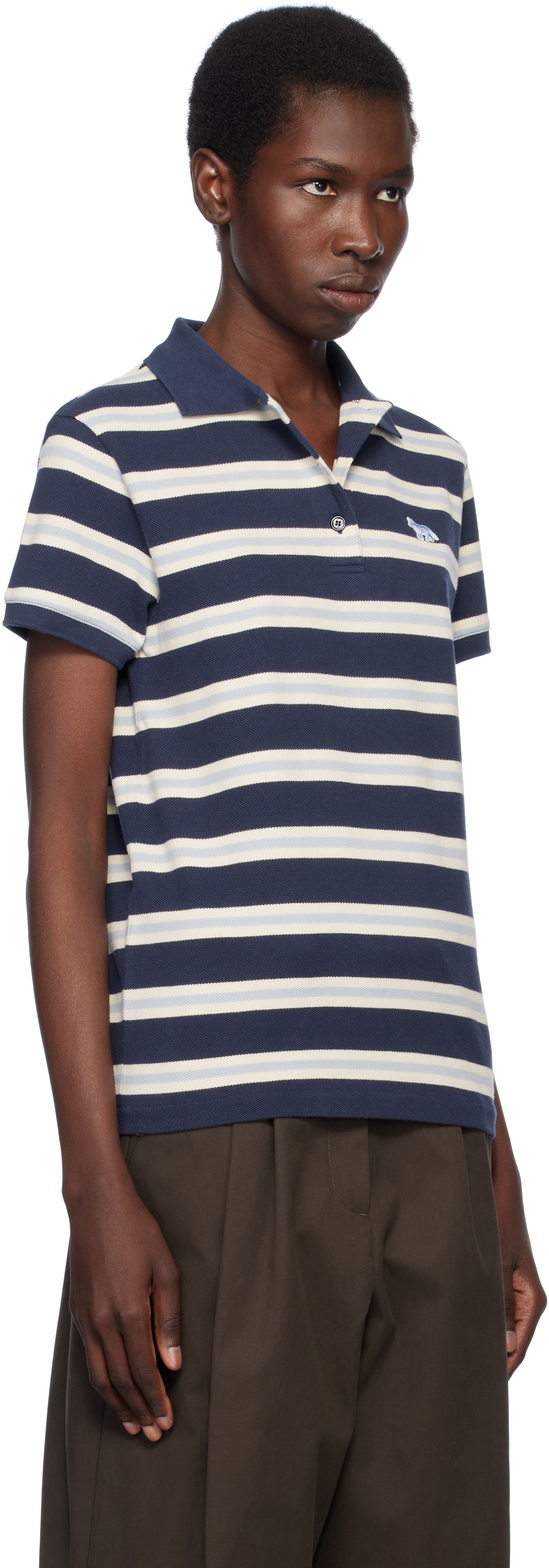 Поло тениска MAISON KITSUNÉ Kitsuné Baby Fox Patch Stripe Polo Тъмно синьо | OW00205KJ7010, 1