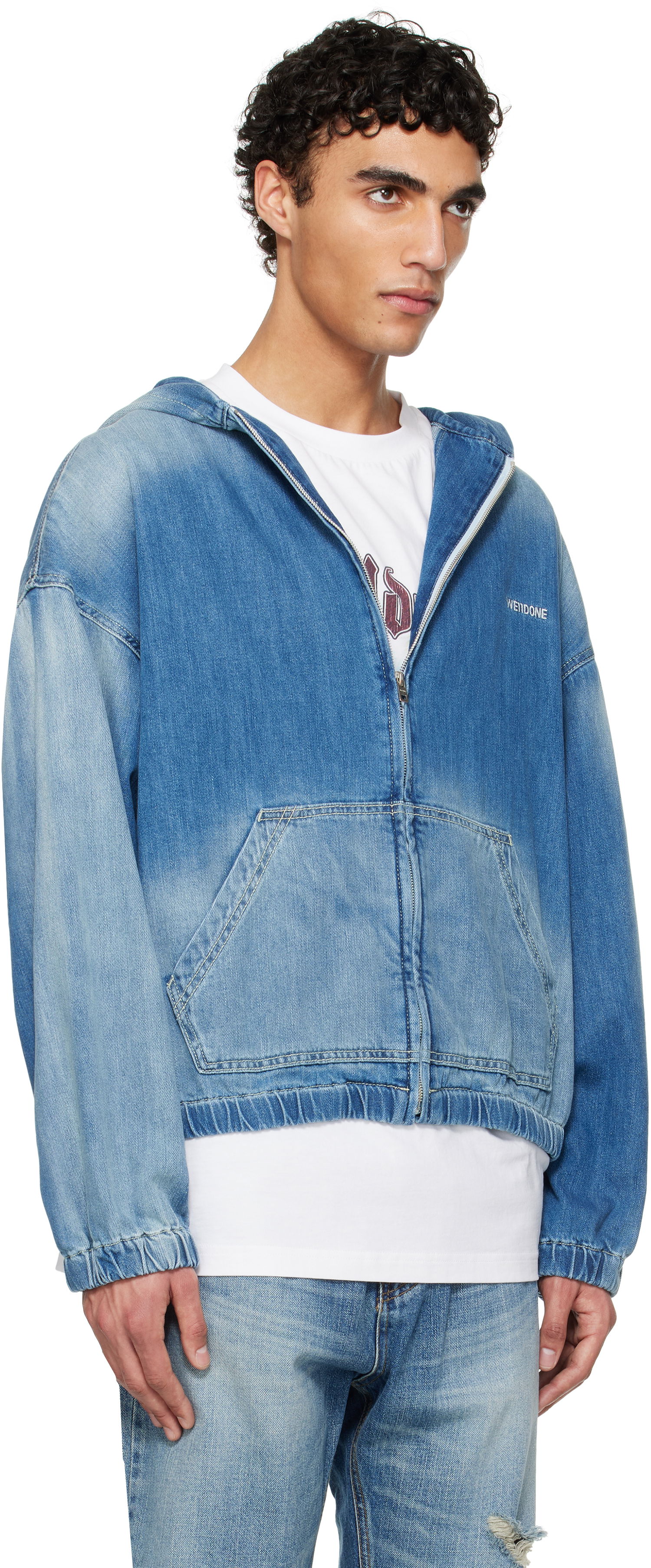 Яке We11done We11done Zip-Up Denim Hoodie Синьо | WD-DJ1-25-317-U-BL, 1