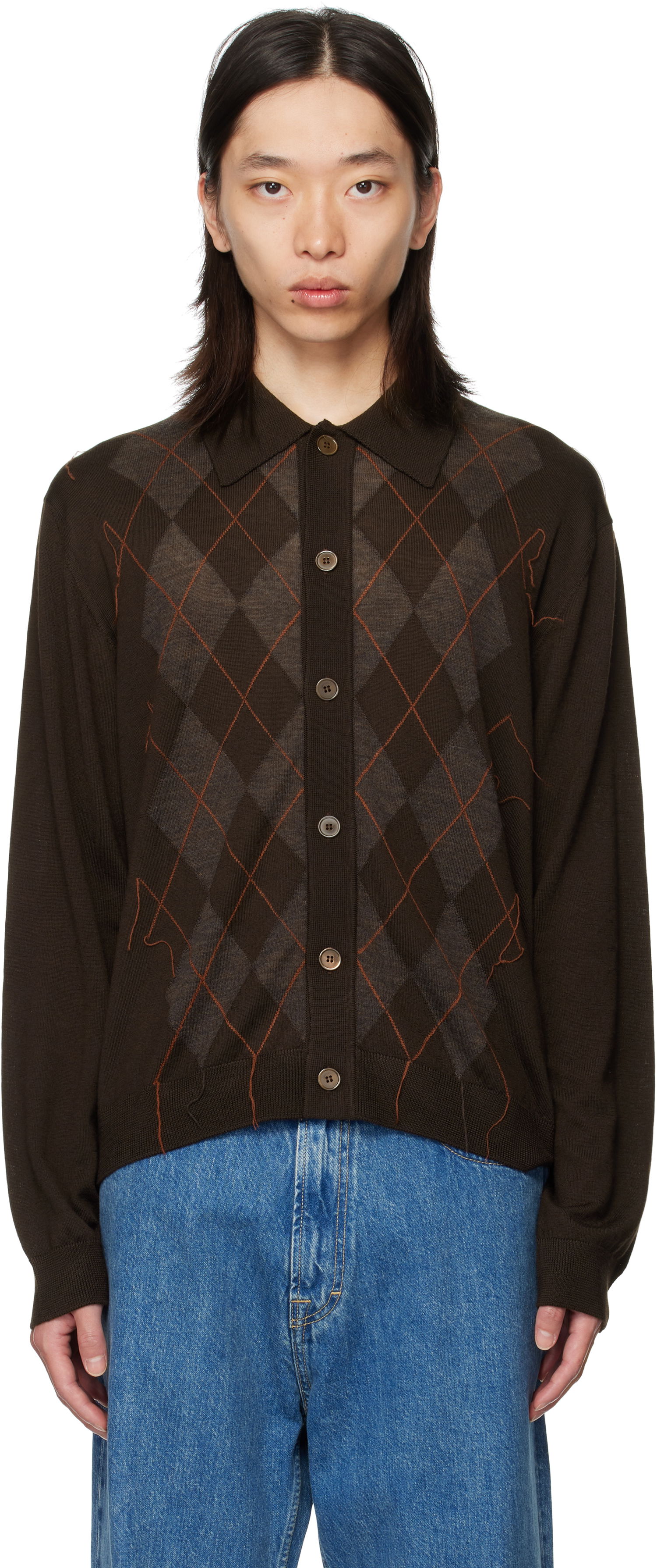 Пуловер OUR LEGACY Our Legacy Evening Argyle Cardigan Кафяво | M4253EP, 0