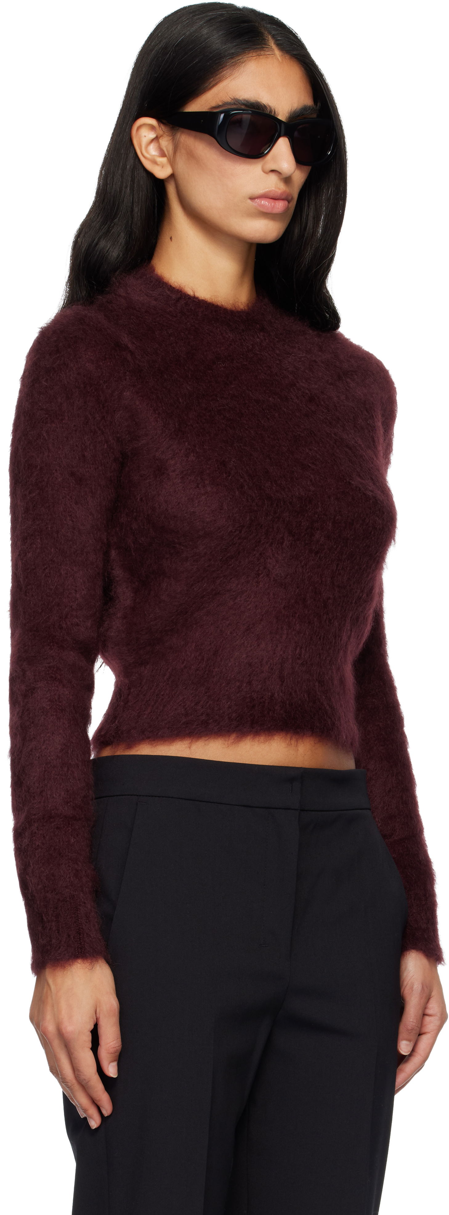 Пуловер Max Mara Max Mara Adatti Fuzzy Cropped Mock-Neck Sweater Бургунди | 2521366263600, 1