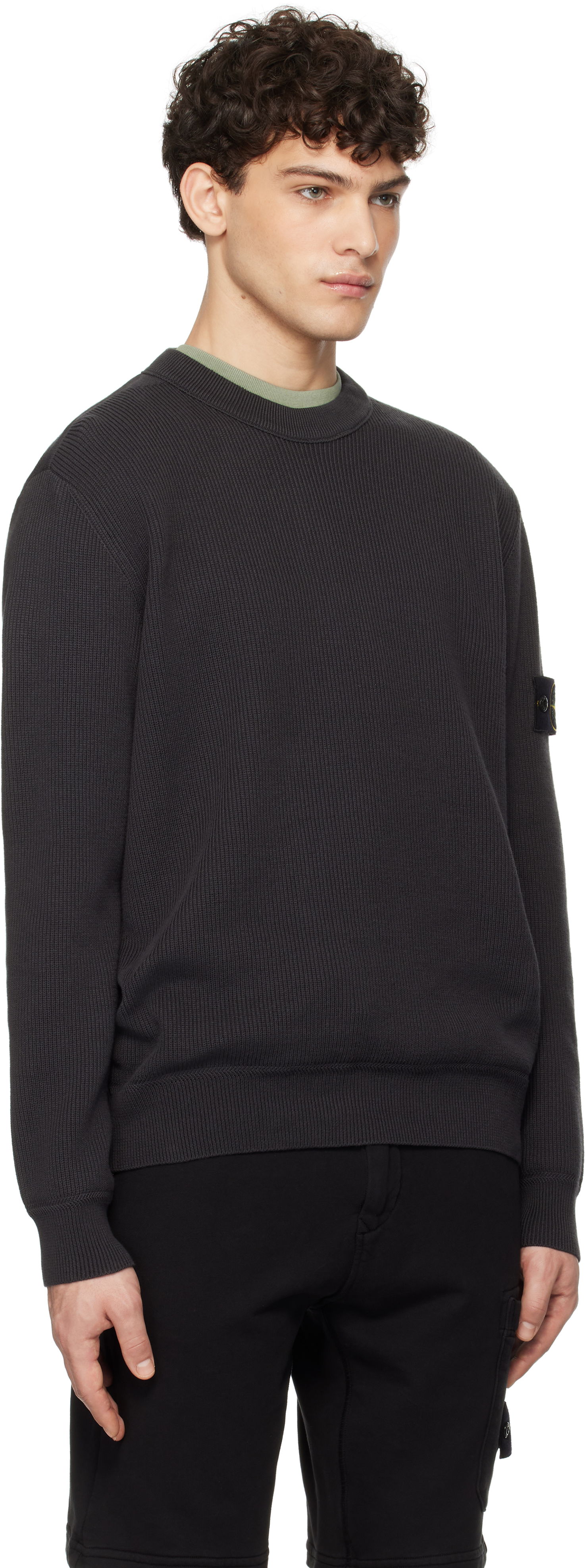 Пуловер Stone Island Stone Island Ribbed Organic Cotton Crewneck Sweater Сиво | K1S15 5100054 S00D8, 1