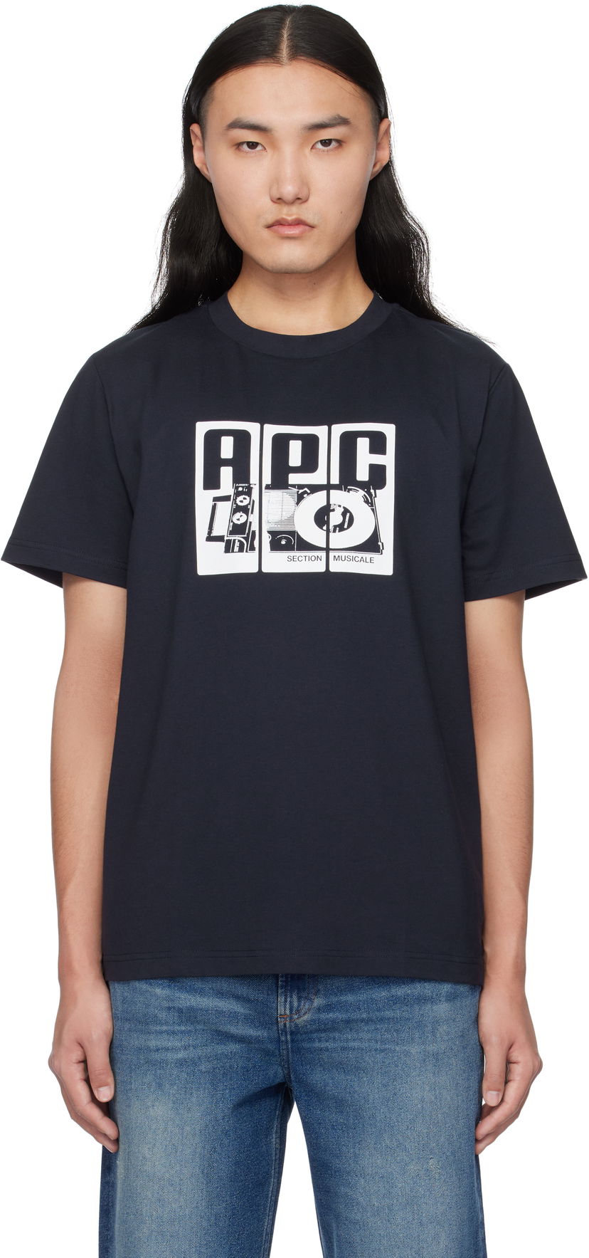 Тениска A.P.C. Graphic Print Cotton T-Shirt Тъмно синьо | COBQX-M26485