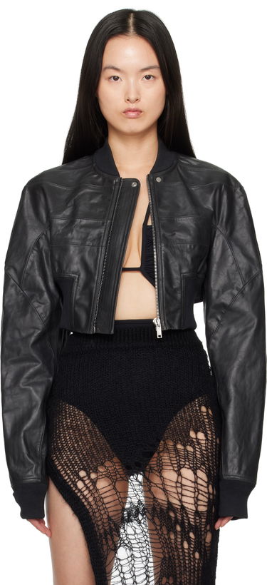 Яке бомбър Rick Owens Rick Owens Hollywood Girdered Cropped Leather Bomber Jacket Черно | RP01E7713 LTP, 0